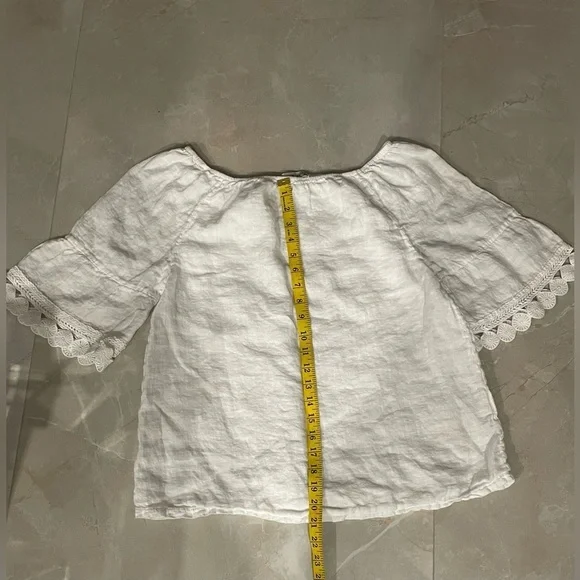 Terzo Millennio Women’s Top Medium White Off Shoulder Short Linen Short Sleeve - Picture 3 of 9